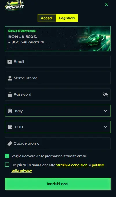Accesso al conto Nitrobet Casino